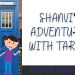 A girl around 10 years old, standing next to an image of a TARDIS, with the title saying "Shanvi's Adventures with Tardis" written by Gitanjali Chandrasekharan